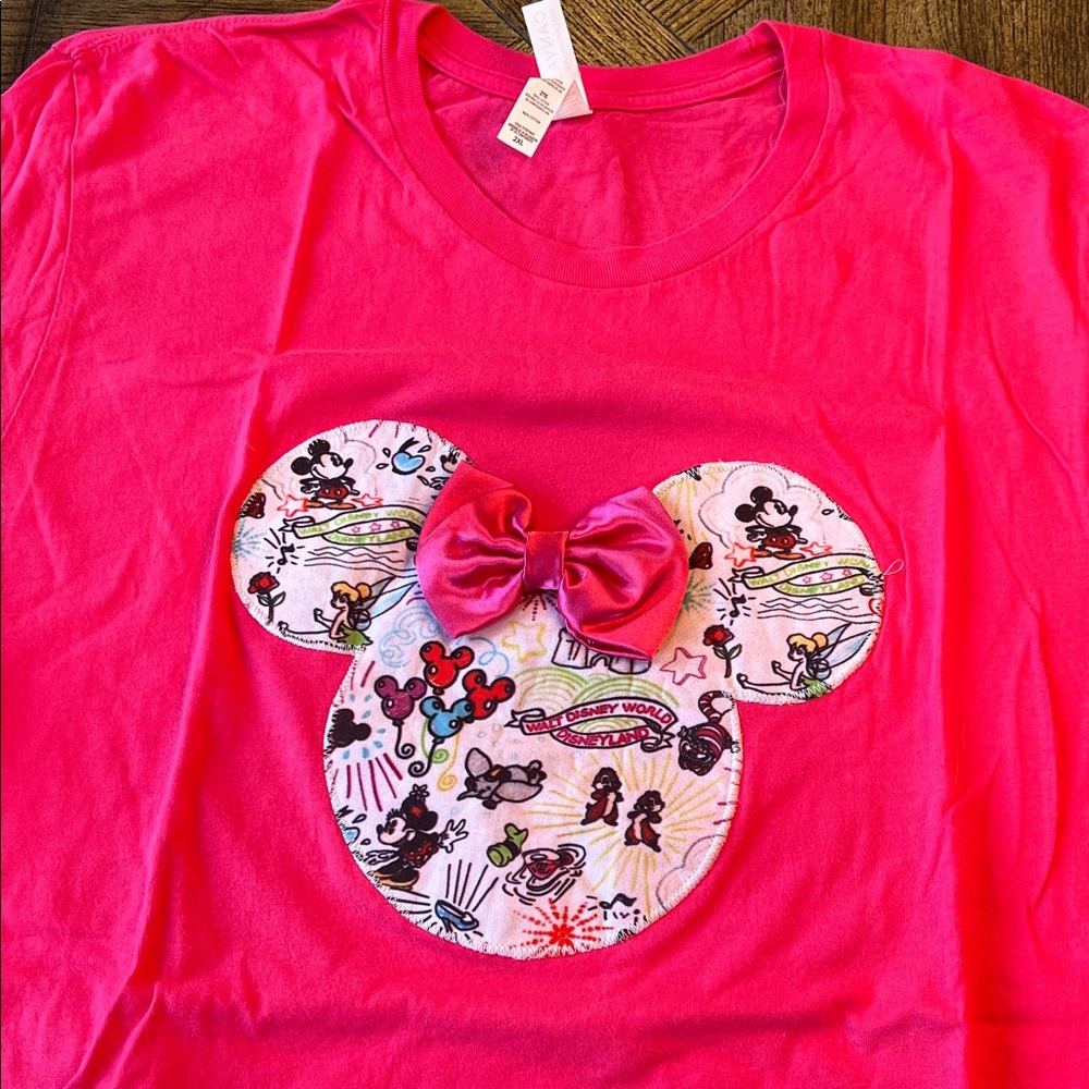 Bella Canvas Hot Pink Graphic Short Sleeve Tee Minnie Mouse. XXL